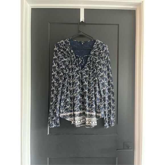 Lucky Brand Tops - Lucky Brand Navy Paisley Peasant Blouse Size L